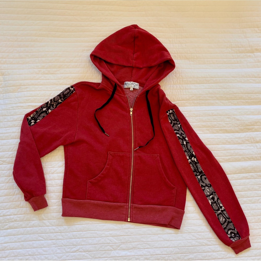 Wildfox Red Snakeskin Edgy Biker Core Full Zip Up Hoodie Sweatshirt S